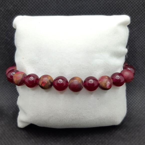 Red Jasper Beaded Bracelet Artisan Made 8mm Gemstone Stretch Tibetan Silver New - Picture 4 of 12